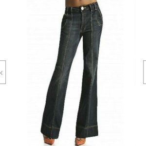 NEW Y2k Rocawear Western Buckle Seam GRAY-BLUE Wide Leg Flare Stretch Jean 9